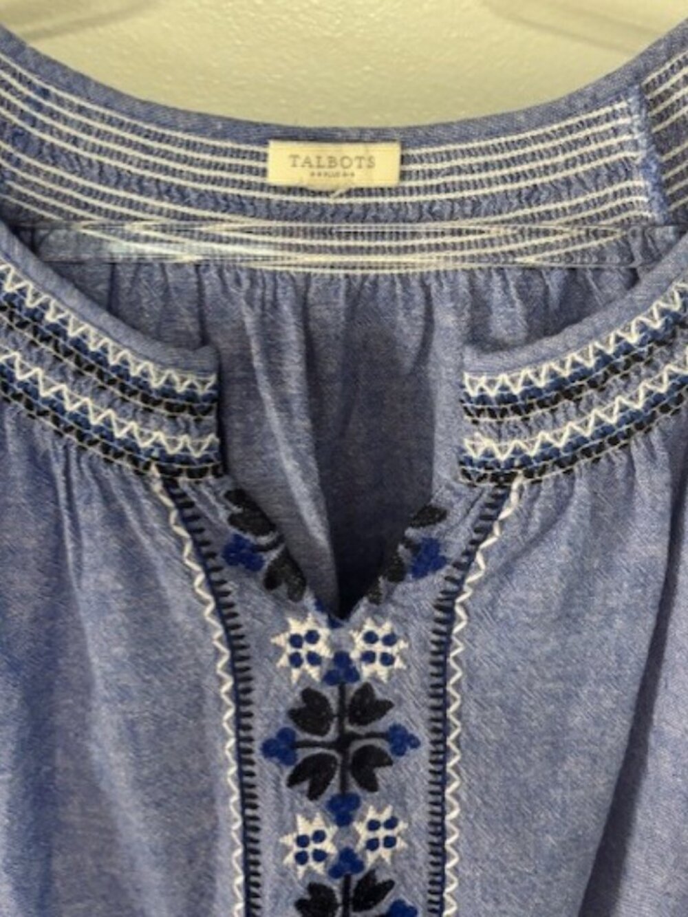Talbots Plus Womens Blue Short Sleeve Linen Embroidered Tunic Top 2X Boho Casual - Picture 4 of 7